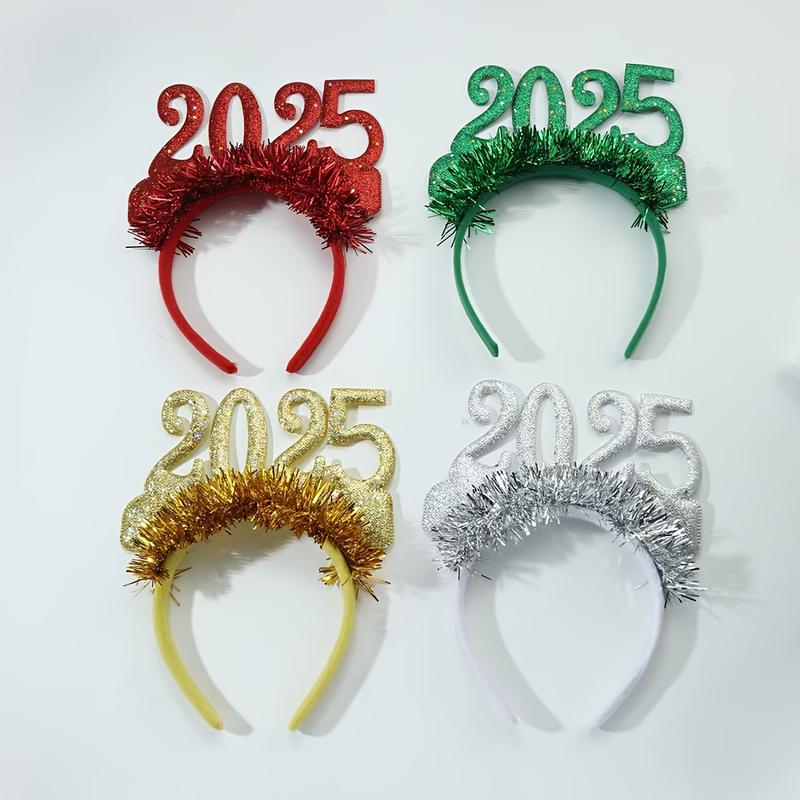 Elegant 2025 New Year's Headbands Set of 4 - Resin Christmas Party Hat Decorations, Color Matching Dress Up Hair Accessories for Holiday Celebrations