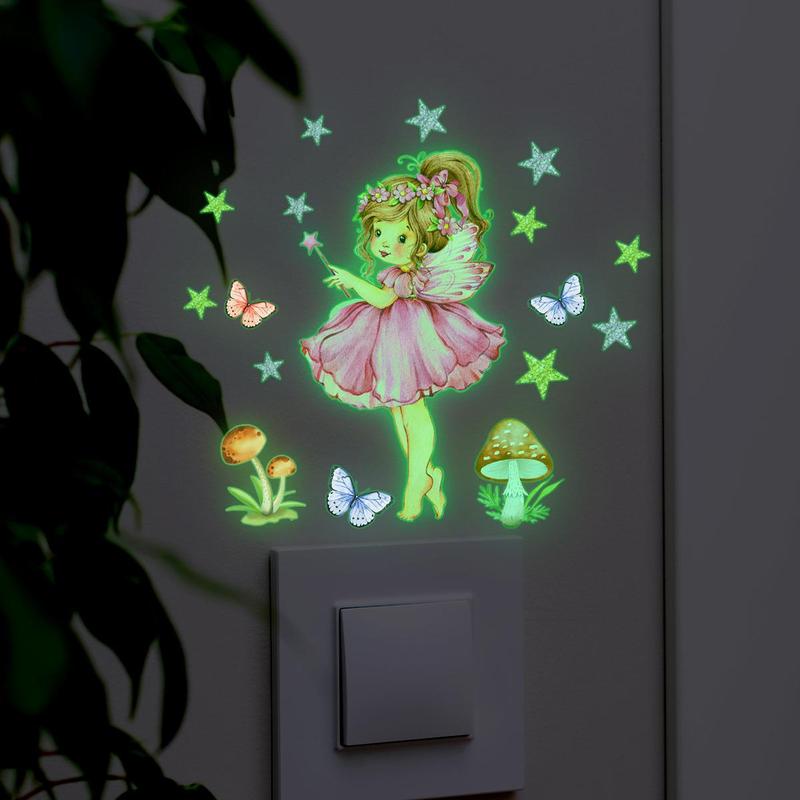 Fairy & Butterfly Pattern Luminous Switch Sticker, Glow in The Dark Wall Decal, Decorative Sticker for Home Bedroom Living Room