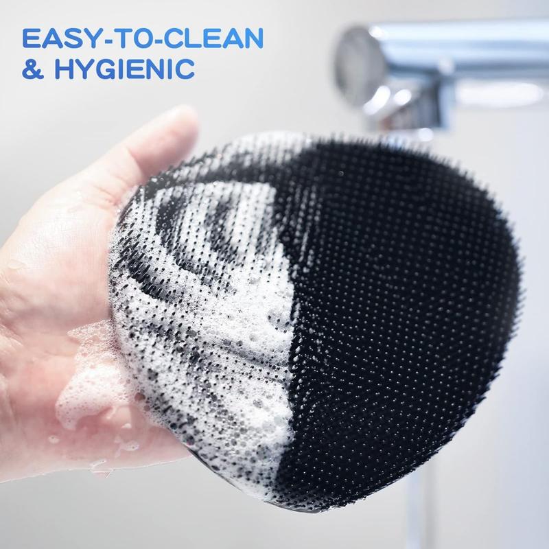 Silicone Back Scrubber(Thick Bristles) & Soft Bath Glove Set, Super-Exfoliating Body Scrubber & Super-Lathering Shower Brush Combination, with a Free Hook-Black Accessories