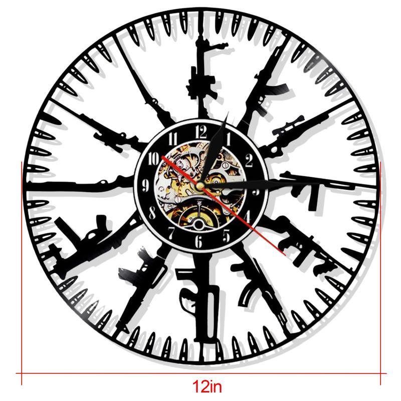 12inch Vinyl Record Clock 7-Color LED Light Bullets Guns Luminous Wall-mounted Clock for Living room Bedroom Home Decoration