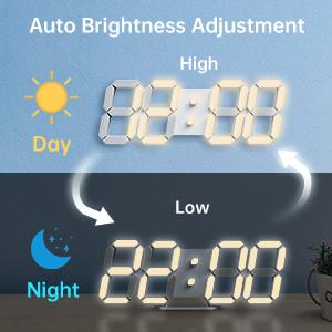 Digital 3D Led Clock Alarm Clocks Wall Desk Timer Brightness Adjustable Includes The Power Cord not The Power Head EDUPLINK Decor Set