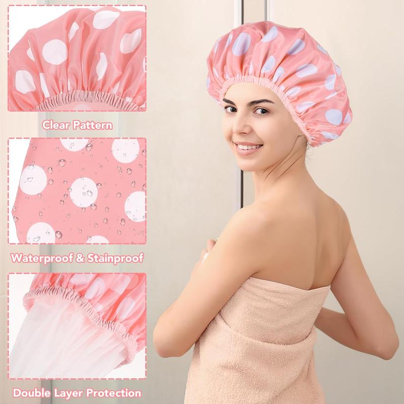 2 Sets Large Shower Caps for Women, Waterproof Shower Cap Double Layers Bath Caps Stocking Stuffers for Women Long Thick Hair