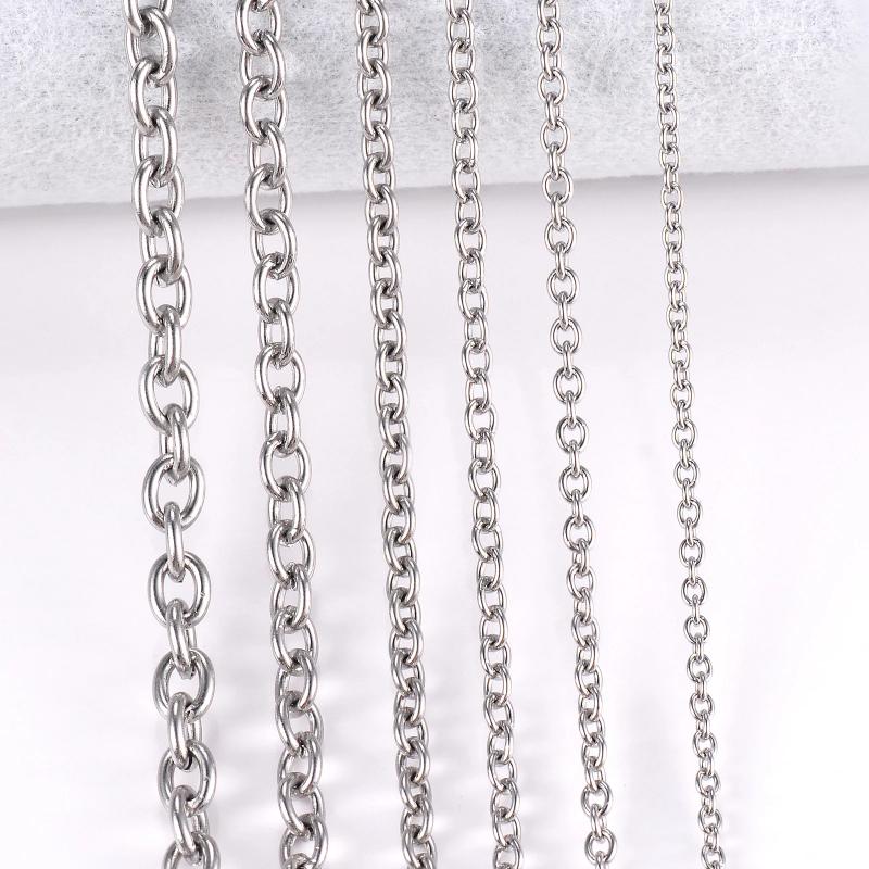 1Pc Width 1.5mm-6mm Stainless Steel Cross O Chain Necklace For Women Men DIY Jewelry Thin Bracelet