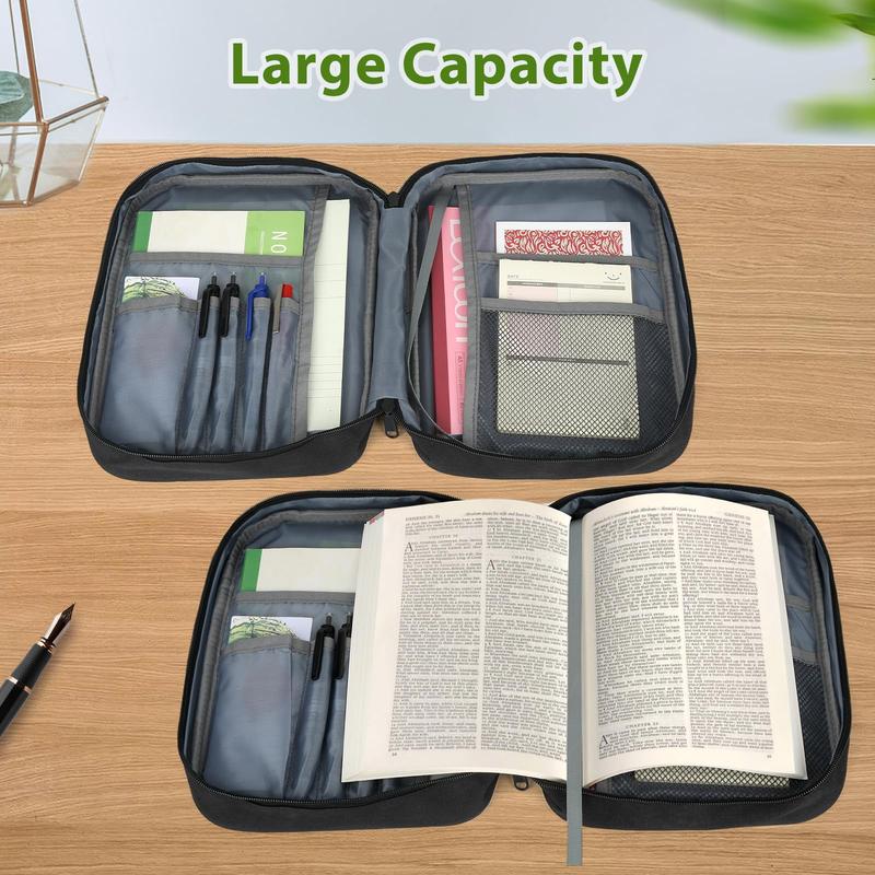 Bible Cover, Bible Carrying Book Case for Women,Protective Church Organizer Holder Bag with Handle Pockets,Christian Gift for Girls Boy and Men Grey