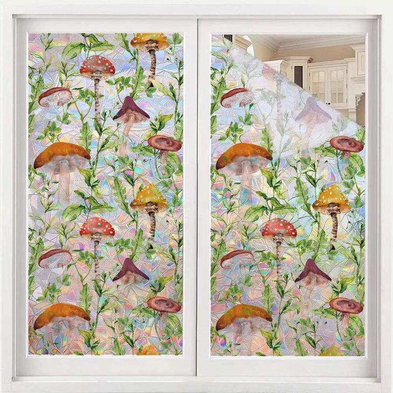 Mushroom Forest Pattern Window Sticker, 1 Count Colorful Window Film, Window Covering Sticker for Home Office Kitchen Bathroom