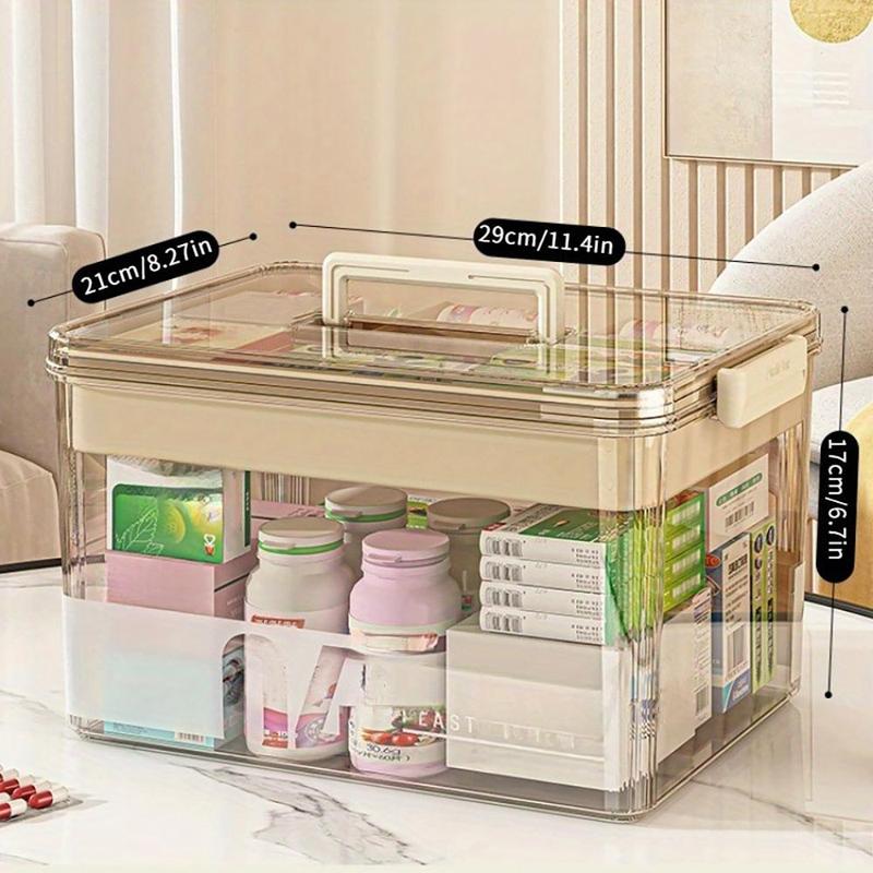 Clear Medicine Storage Box with Handle, 1 Count 2 Counts Large Capacity Plastic Pills Box, Household Portable Sundries Storage Box, Home Organizer Medicine Box, Fall Decor