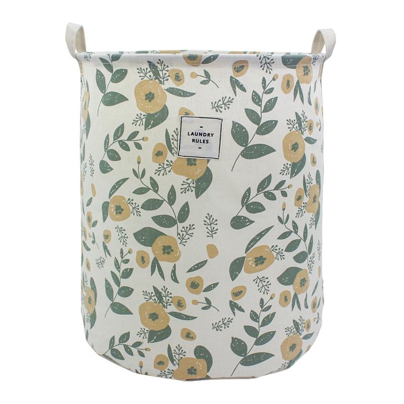 Cute Flower Printing Laundry Basket, Green Floral Laundry Hamper Women Men Girls Kids Toys Clothes Storage Organiser Waterproof Nursery Storage Basket