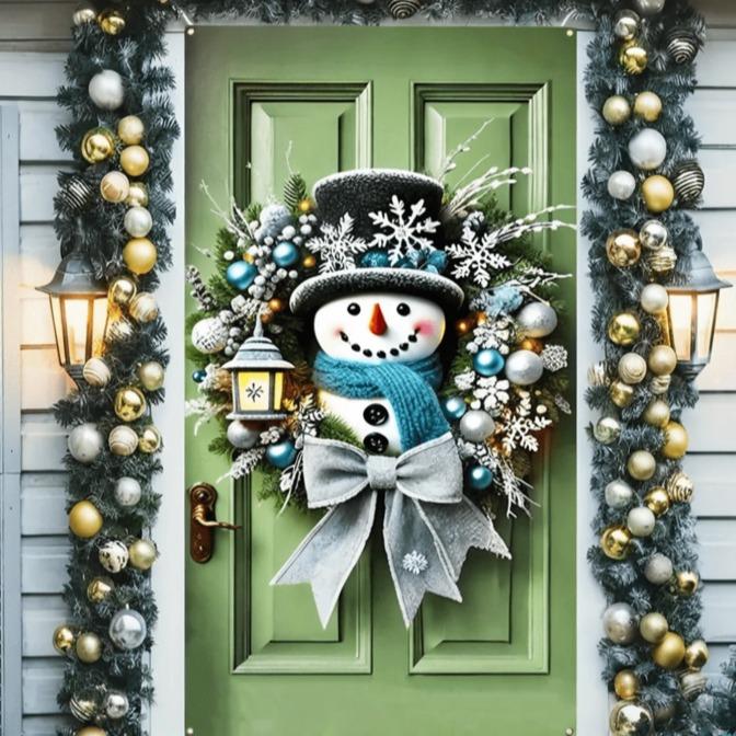 Holiday Snowman & Christmas Wreath Decorative House Flag - 35 X 70 Inches Polyester, No Power Needed - Perfect Indoor & Outdoor Holiday Decor