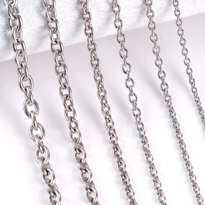 1Pc Width 1.5mm-6mm Stainless Steel Cross O Chain Necklace For Women Men DIY Jewelry Thin Bracelet