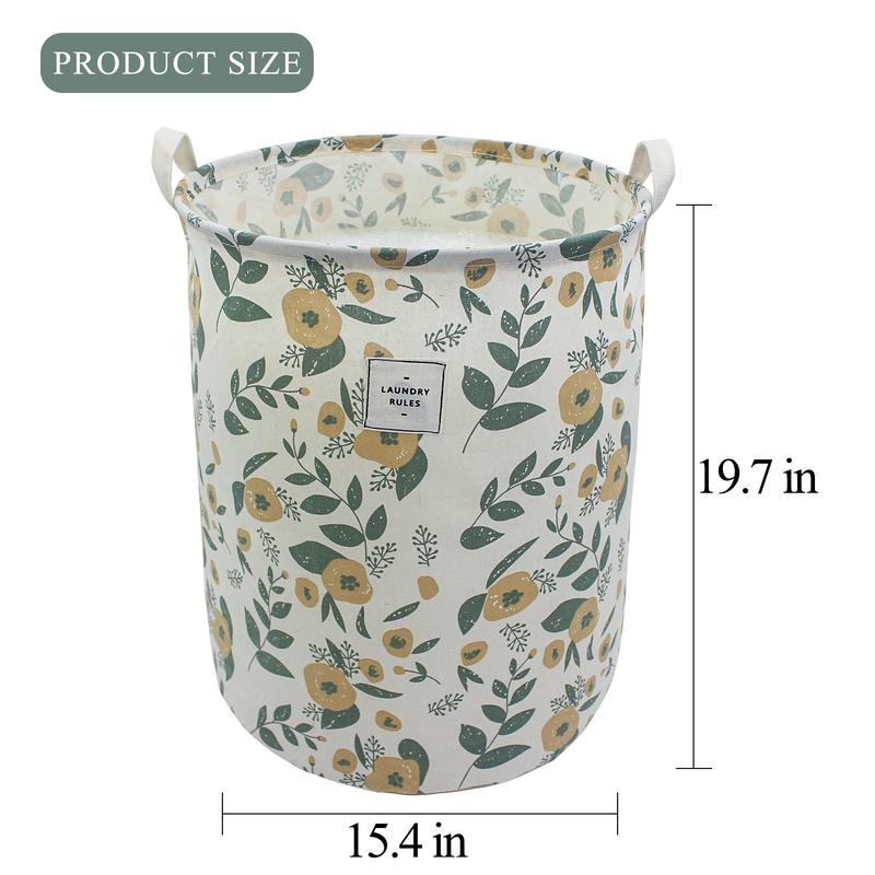 Cute Flower Printing Laundry Basket, Green Floral Laundry Hamper Women Men Girls Kids Toys Clothes Storage Organiser Waterproof Nursery Storage Basket