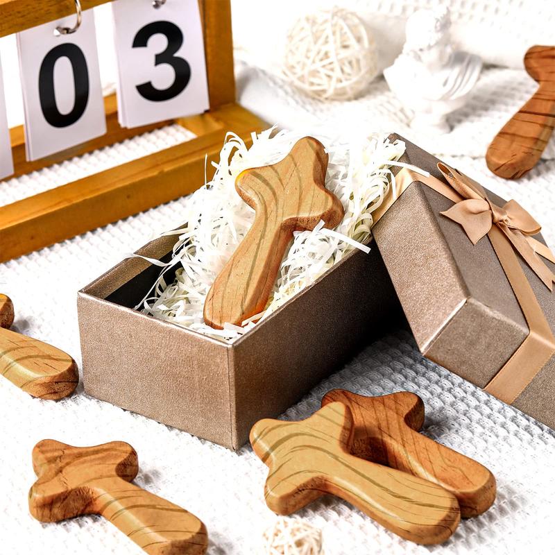 Wooden Cross Decoration 6 Pcs 4.1 In Small Hand Held Pine Wooden Cross with Velvet Bag Pocket Suitable for Home and Office Christmas Easter Religious Christian Prayer Gifts Perfect Gift Idea