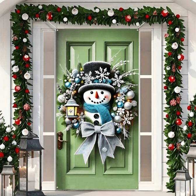 Holiday Snowman & Christmas Wreath Decorative House Flag - 35 X 70 Inches Polyester, No Power Needed - Perfect Indoor & Outdoor Holiday Decor