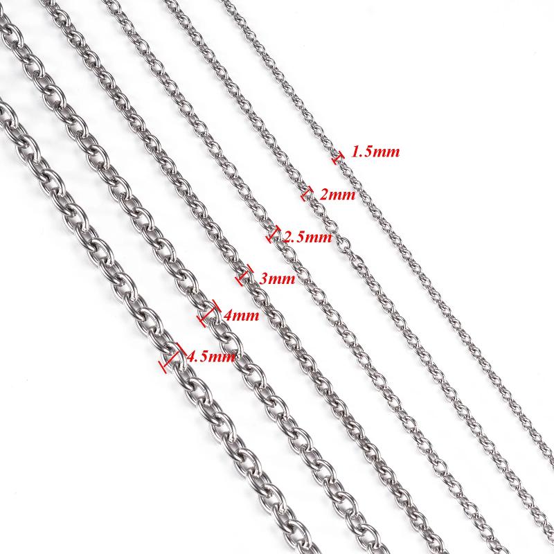 1Pc Width 1.5mm-6mm Stainless Steel Cross O Chain Necklace For Women Men DIY Jewelry Thin Bracelet