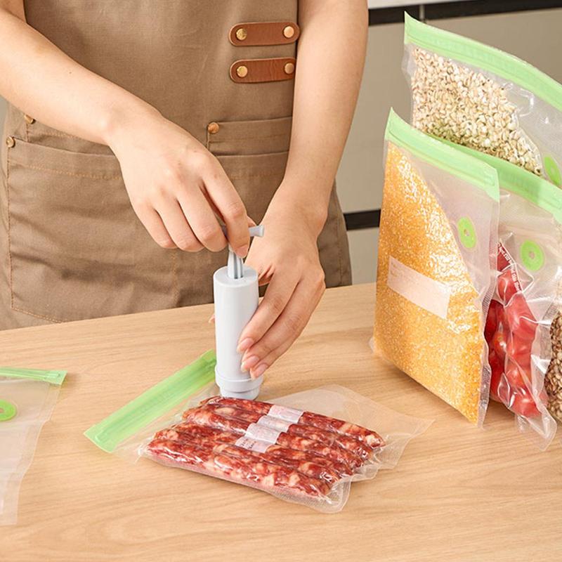 Reusable Vacuum Sealer Bag Set, 20pcs set Including 15pcs Vacuum Sealer Bags & 4 Counts Clips & 1 Count Hand Pump, Food Storage Bag for Home Kitchen Picnic