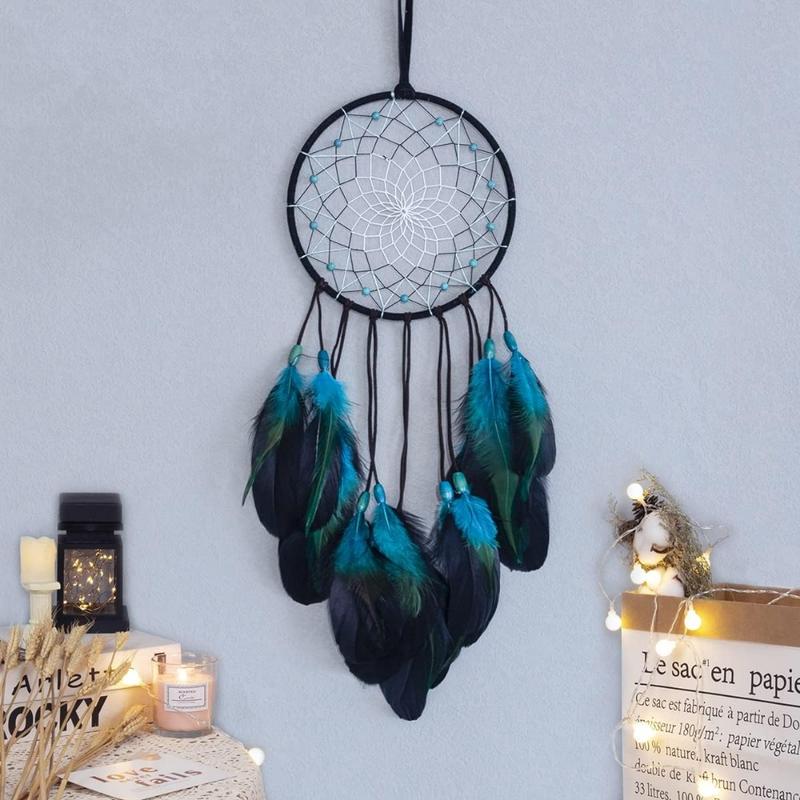 Blue Dream Catchers Handmade, Boho Traditional Circular Net for Wall Hanging Decor, Bedroom, Home Decoration, Art Ornament Craft Gift