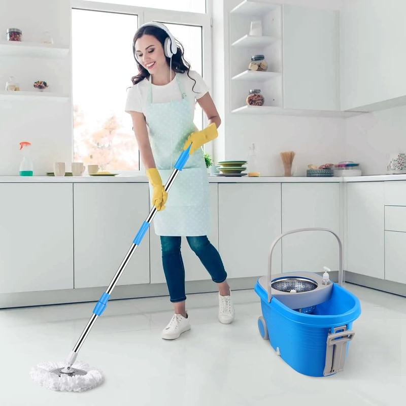 Spin Mop and Bucket with Wringer Set on Wheels, 360° Spinning Mop Bucket System with 3 Microfiber Mop Replacement Heads and 61