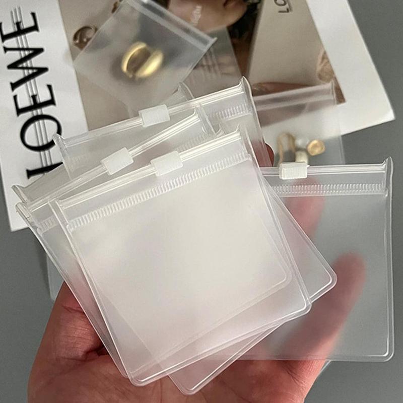 Clear Dust-proof Jewelry Storage Bag With Zip, 10pcs Thickened Frosted Square Storage Bag, Durable Waterproof Storage Bag For Necklaces & Rings & Earrings, Summer Gift, Travel Essentials, Jewelry Organizer