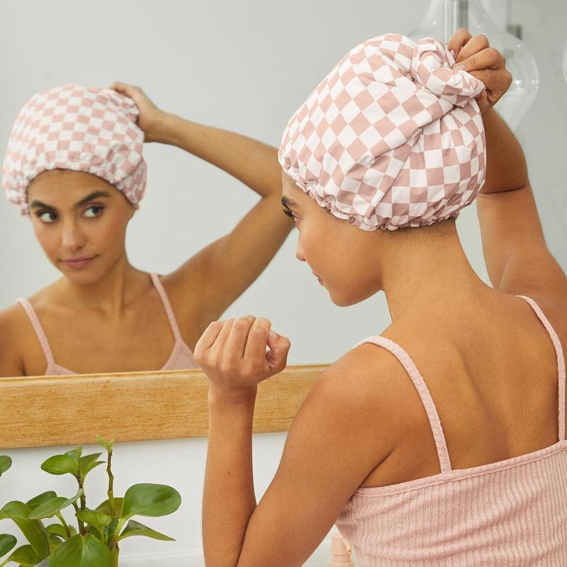 Kitsch Satin Lined Luxury High Waterproof Shower Cap - Checker with Adjustable Back Wire Closure