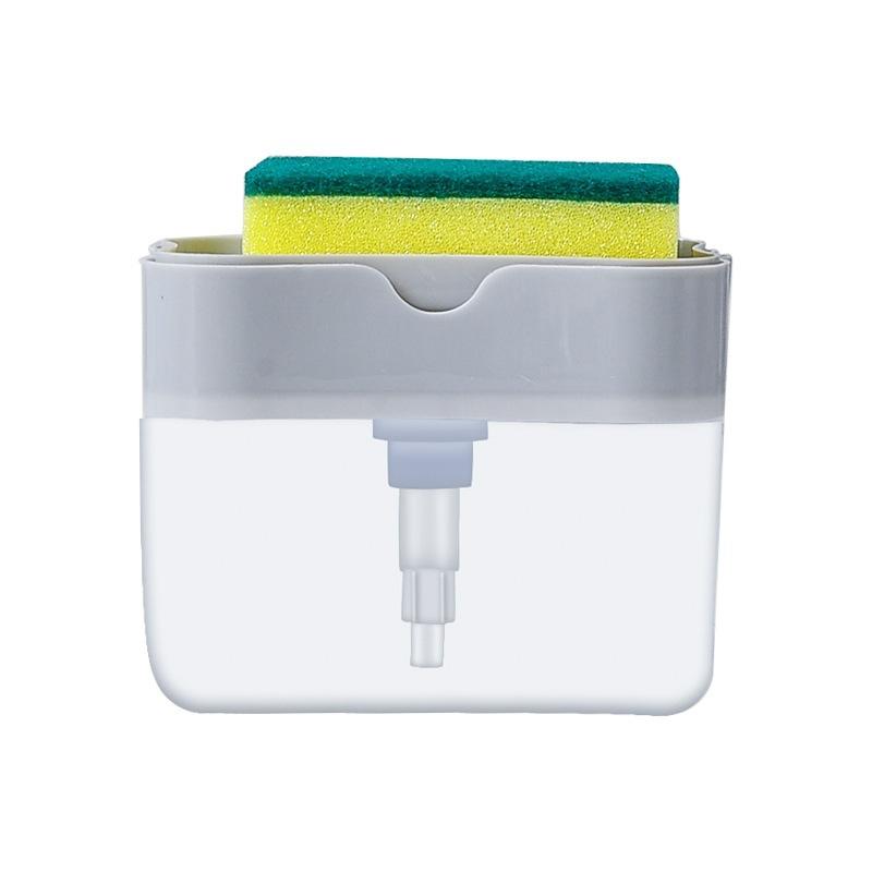 1-Set Kitchen Soap Dispenser Bundle: 1 Dish Soap Pump Dispenser, 1 Sponge Rack, 1 Sponge, Sink Mounted for Easy Cleaning