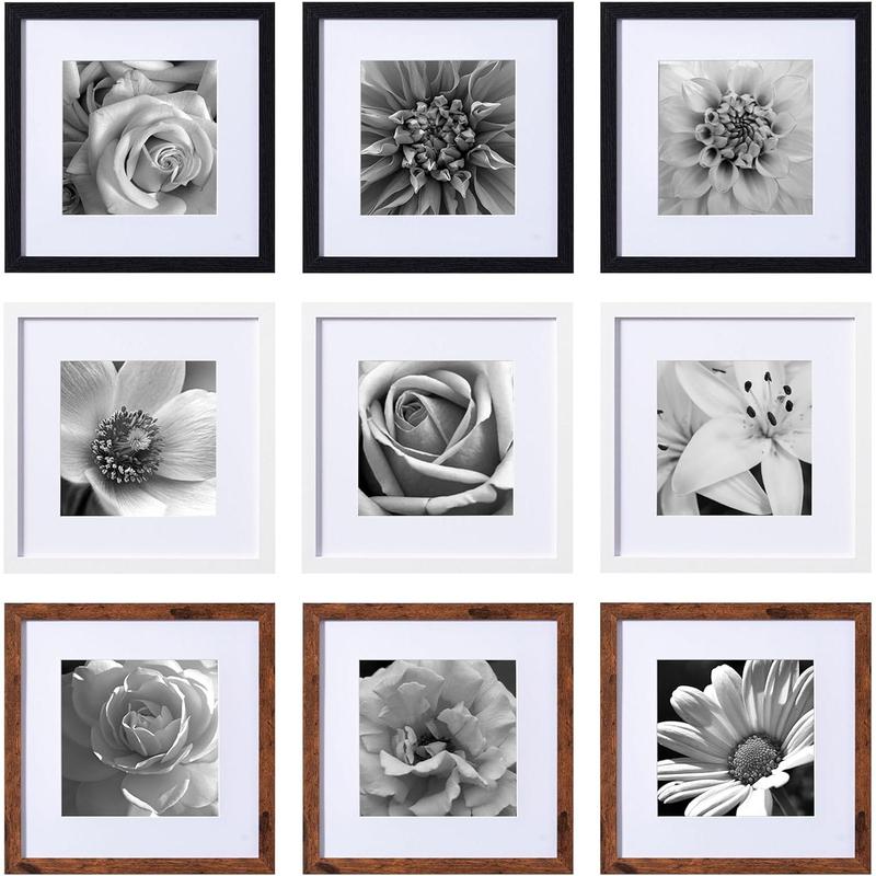 8x10 Picture Frames Set of 9 Classic Gallery Wall Frame Set, Displays 5x7 with Mat or 8x10 No Mat, Picture Frames Collage Wall Decor, Black Frames for Home Decor