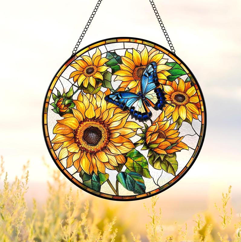 Sunflower Glass Suncatcher, Flower Glass Art, Sunflower Decor, Mom Christmas Gift, Gift For Grandma, Floral Mom Gift, Home Decor