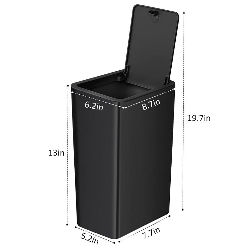 Bathroom Trash Can with Lid, 10 Liter  2.6 Gallon Slim Garbage Can, Small Trash Bin Waste Basket with Pop-Up Lid for Kitchen, Bedroom, Living Room, Office (2 Pack, Black) Light