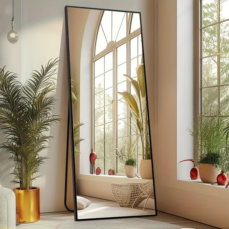 Arched Full Length Mirror, Full Body Mirror with Stand, Hanging or Leaning for Wall, Aluminum Alloy Thin Frame Floor Standing