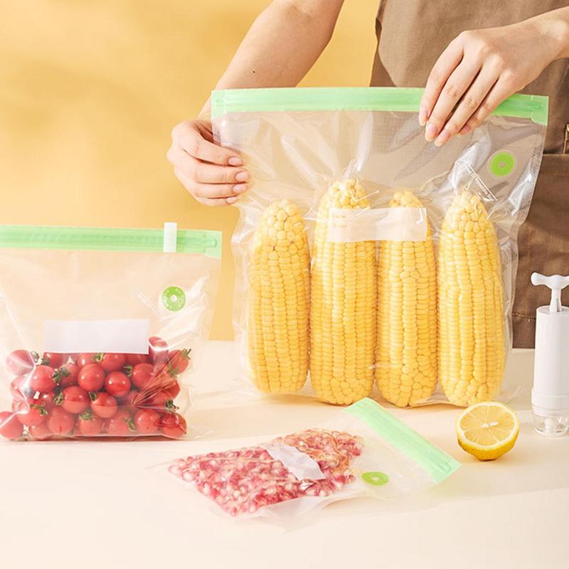 Reusable Vacuum Sealer Bag Set, 20pcs set Including 15pcs Vacuum Sealer Bags & 4 Counts Clips & 1 Count Hand Pump, Food Storage Bag for Home Kitchen Picnic