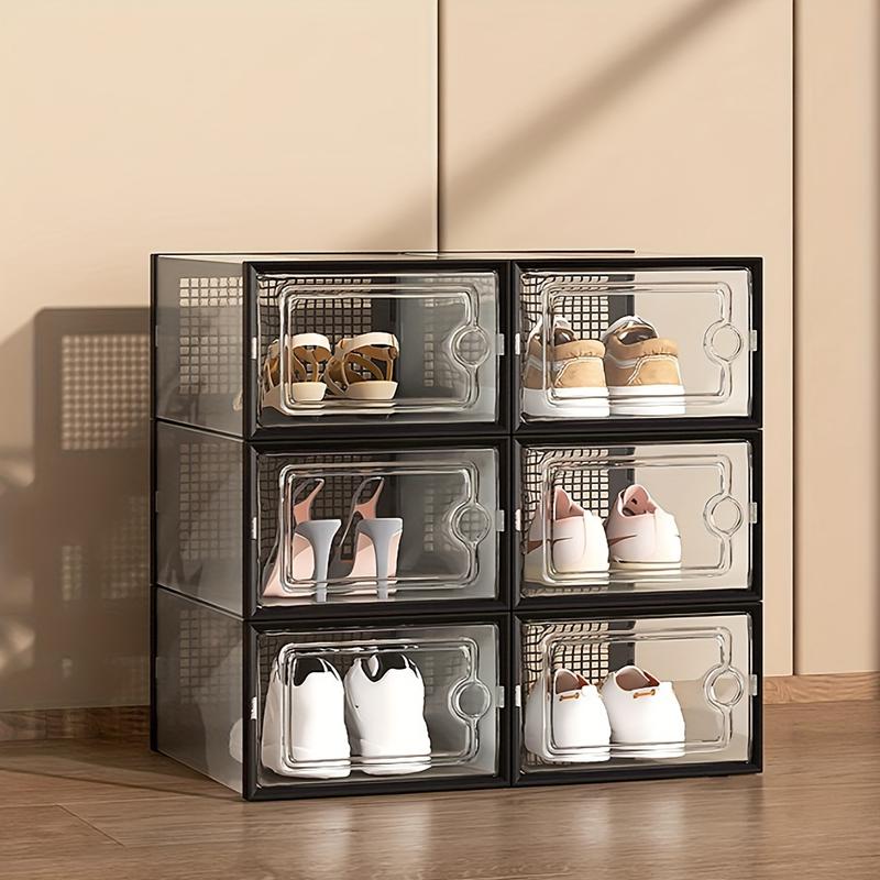 6 12pcs Thickened Transparent Shoe Boxes With Lid, Foldable Stackable Shoe Rack, Free Combination, Plastic Sneaker Container, Space Saving Storage Organizer For Entryway, Bedroom, Home, Dorm, Etc