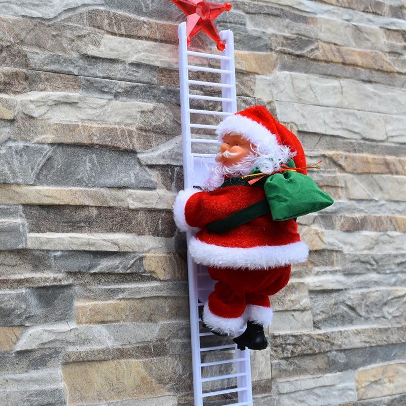 Santa Claus Design Christmas Decoration, 1 Count Climbing Ladder Santa Claus with LED Light, Music, Festive Decorations for Home Party (Battery Powered, without Battery)