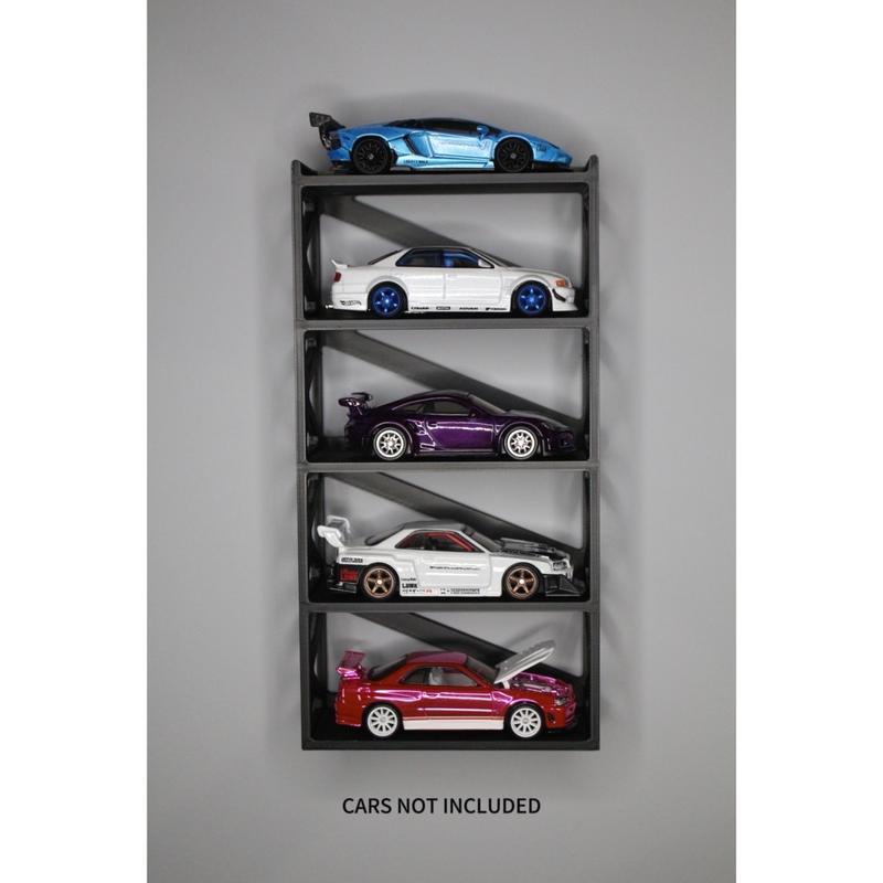 V2 Hotwheel 5 Car Display Stand w Hidden Wall Mounting Hole Industrial Design Hanging Shelf Storage Diorama Diecast Model Car 1 64 1:64 Organiser Hangable Racks