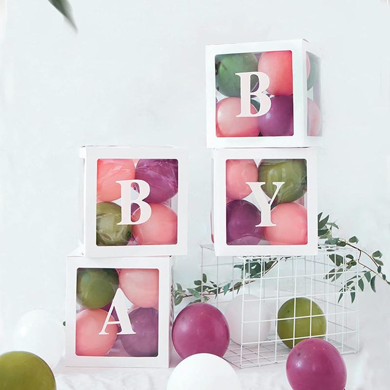 Boxes with Letters for  Shower,Clear  Shower Decorations Block Boxes for Gender Reveal,Transparent Balloon Box Backdrop for  Shower & Birthday Party,4PCS