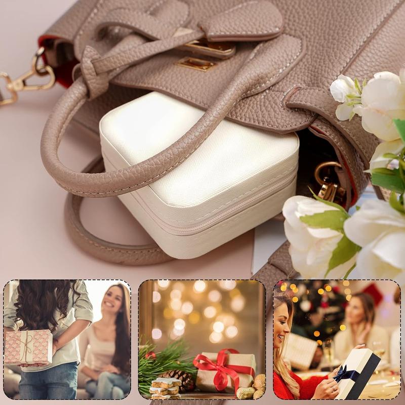 Portable Travel Mini Jewelry Box Leather Jewellery Ring Organizer Case Storage Gift Box Women (white).