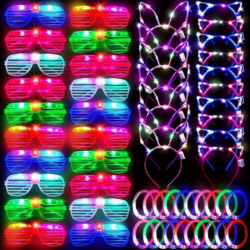 57PCS Glow-in-the-Dark LED Party Supplies Kit - Includes 20 Flashing Glasses, 17 Light Up Hair Bands, and More Fun Accessories for Adults - Perfect for Birthday Parties, Raves, and Nighttime Events