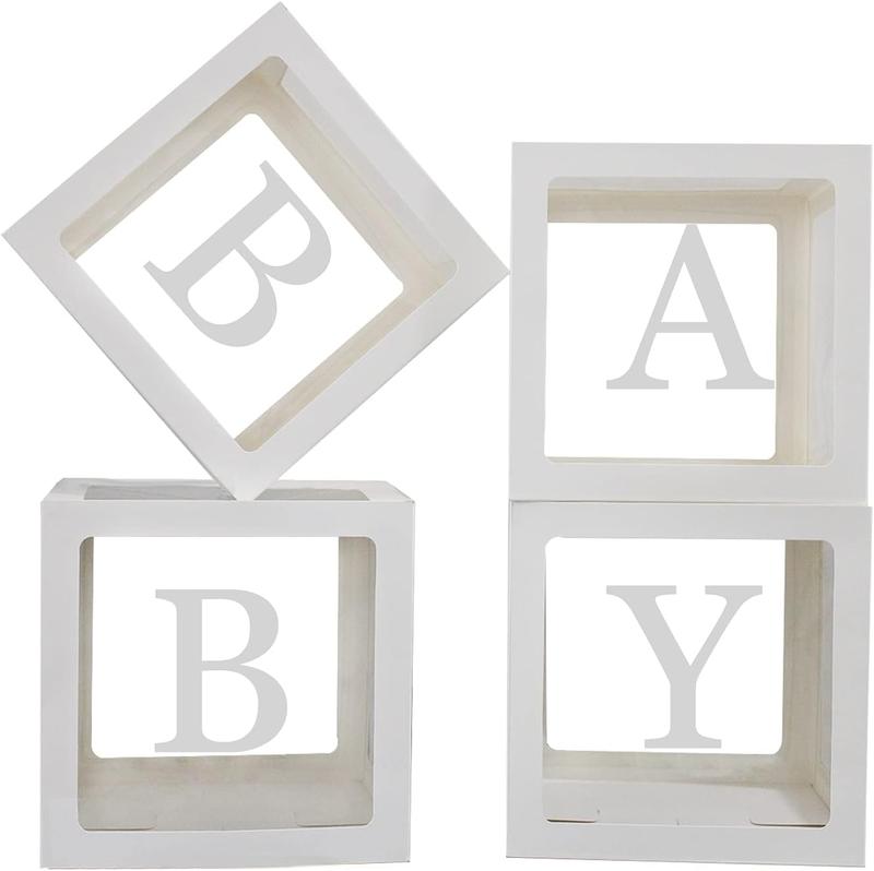 Boxes with Letters for  Shower,Clear  Shower Decorations Block Boxes for Gender Reveal,Transparent Balloon Box Backdrop for  Shower & Birthday Party,4PCS