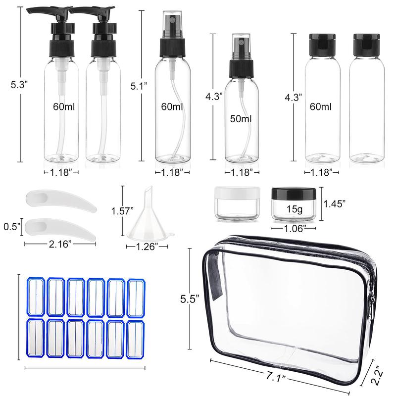 Travel Size Bottles for Toiletries 13 Pack 2oz TSA Approved Toiletry Bottles Leak Proof Travel Kit for Women Men TSA Clear Toiletry Bag Shampoo Lotion Skincare Cosmetic Container