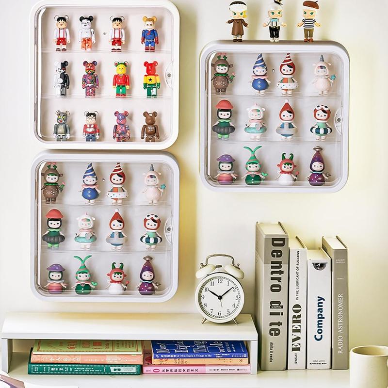 Transparent Wall Mounted Acrylic Doll Storage Box, Adjustable Display Stand, Dustproof, Moisture-Resistant, Display Mini Figure (Cream) Organiser