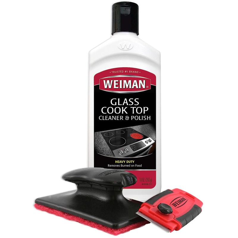 Weiman Glass Cook Top and Stove Top Cleaner & Polish Kit - Heavy Duty Cleaner and Polish Cream 10oz, Scrubbing Pad Cleaning Tool and Razor