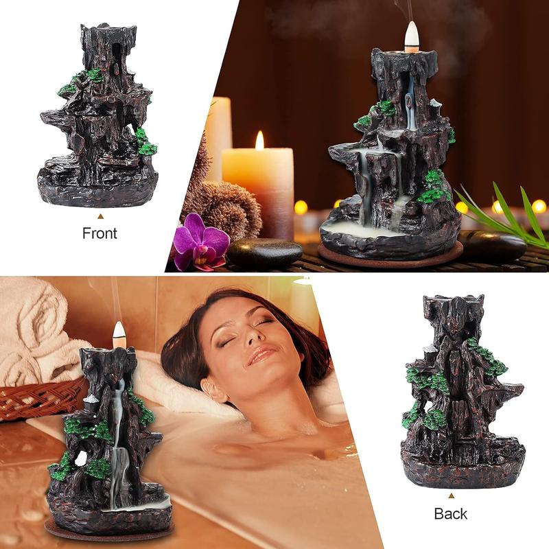 Incense Burner, Backflow Holder Waterfall 2 Sides, with 120 Cones, 30 Sticks Aroma Fragrance Scented Scent