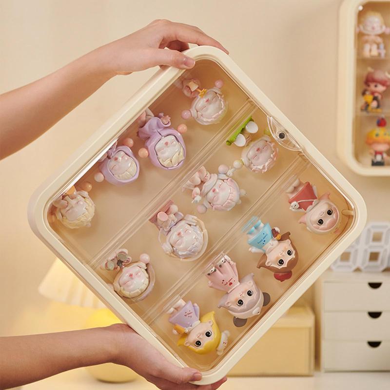 Transparent Wall Mounted Acrylic Doll Storage Box, Adjustable Display Stand, Dustproof, Moisture-Resistant, Display Mini Figure (Cream) Organiser