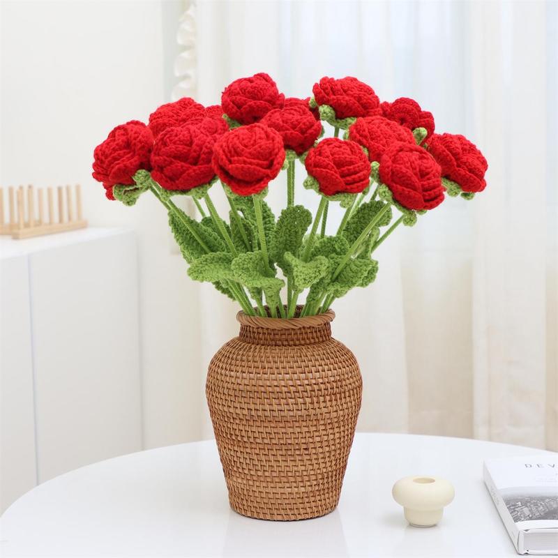 Crochet Roses for Valentine's Day Flower Arrangement, 9 Counts Creative DIY Faux Roses for Room Decor, Wedding, Party & Home Decor, Perfect Gifts for Boyfriend & Girlfriend