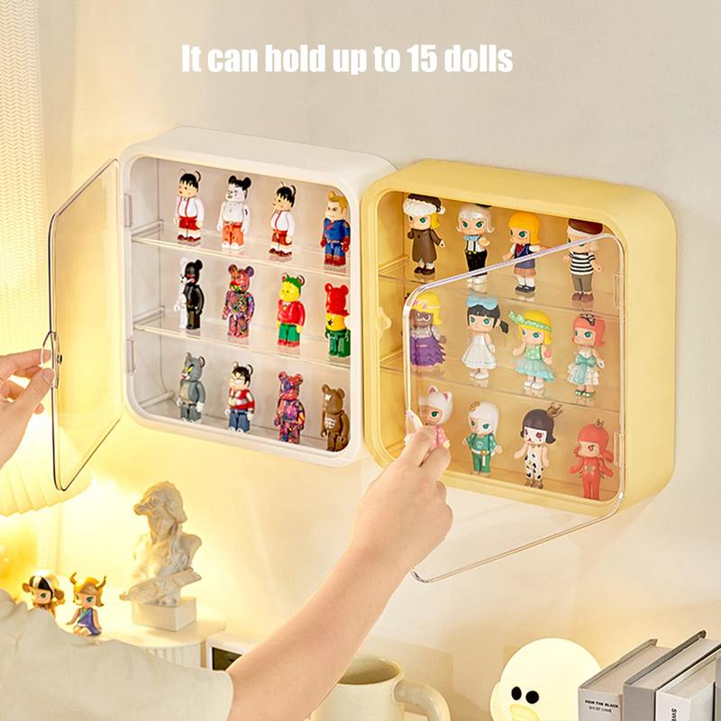 Transparent Wall Mounted Acrylic Doll Storage Box, Adjustable Display Stand, Dustproof, Moisture-Resistant, Display Mini Figure (Cream) Organiser