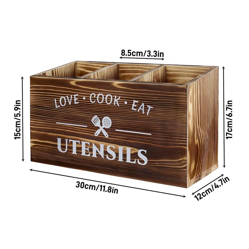 Wooden Utensil Storage Box, Compartmented Utensil Holder, Kitchen Utensil Storage Box, Home Organizer for Kitchen, Household Kitchen Products