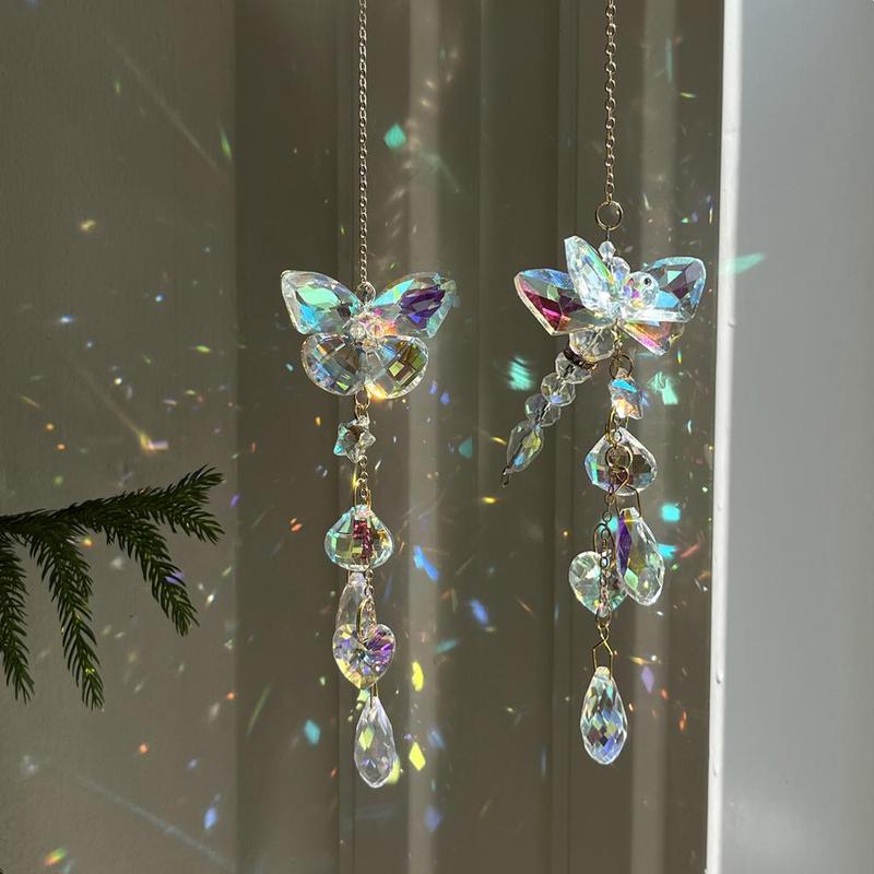 Creative Dragonfly Or Butterfly Design Hanging Decor, Artificial Crystal Sun Catcher, Hanging Decor for Home Indoor Outdoor Garden Yard, Home Decor