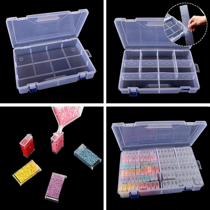 120 Slots Diamond Painting Storage Container, 5D Diamond Accessories Embroidery Box Tools Kit for Beads, Seed, Art Craft with Funnel and Labels