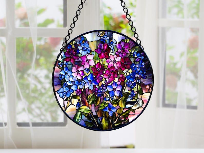 Faux Stained Glass Larkspur Flowers Acrylic Suncatcher, Peony Suncatcher, Wildflower Suncatcher, Flower Lover Gift, Gardening Lover, Home Decoration