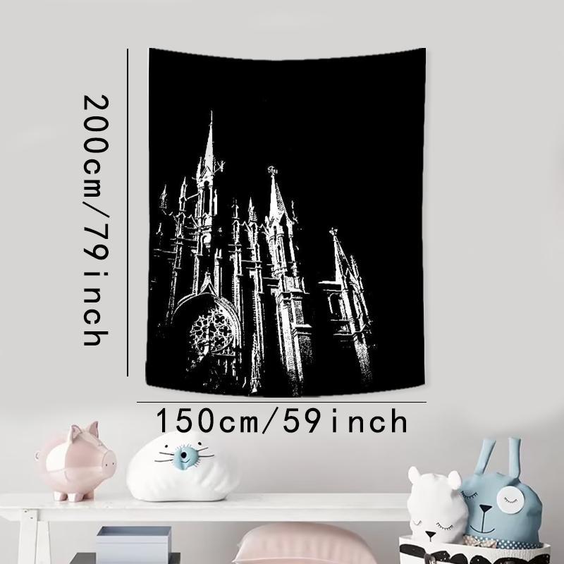 Gothic Cathedral Night Pattern Tapestry, 1 Count Aesthetic Wall Hanging Decor, Polyester Tapestry for Bedroom Home Office Decor