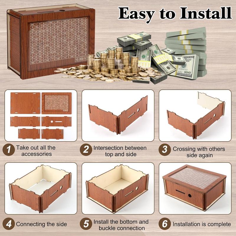 Money Saving Box Savings Challenge Box Wooden Cash Vault Money Box Challenge Piggy Bank Saving Box Cash Money Save Box for Kids