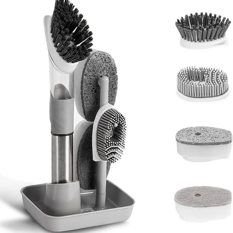 Soap Dispensing Dish Brush Set, 1 Box Deep Cleaning Scrub, Decontamination Multifunctional Cleaning Tool for Dish Pot Pan Sink Kitchen