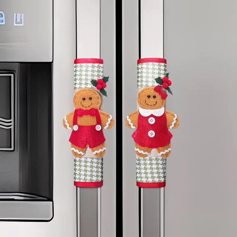 Gingerbread Man Design Refrigerator Handle Cover, 2 Counts set Cute Christmas Door Grip, Creative Holiday Decor for Home Appliances